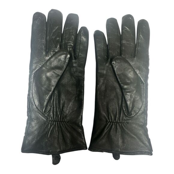 Michael Kors Quilted Leather Hamilton Gold Lock Black 100% Leather Gloves Large - Picture 2 of 7